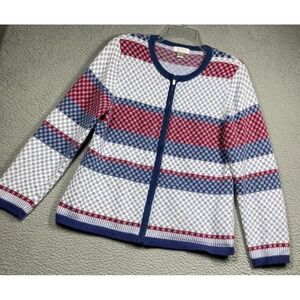 Christopher & Banks Sweater Women's XL Red Blue Zip Cardigan Angora Wool Blend‎